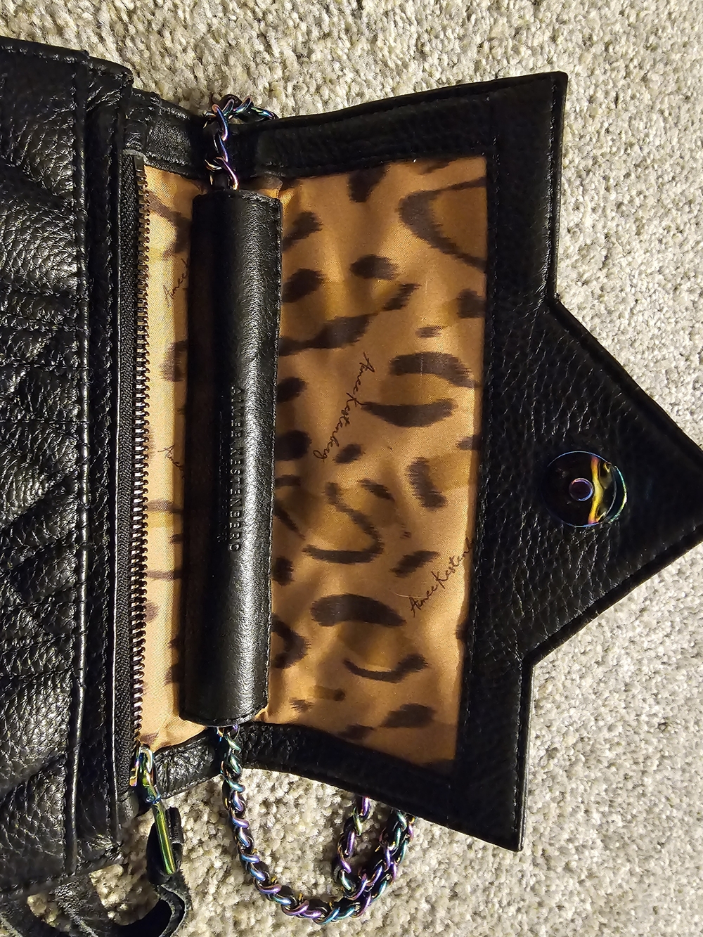 Black Quilted Leather Crossbody Bag with Iridescent Chain - Picture 2 of 3